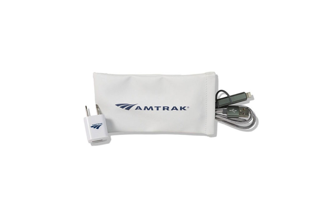 Product Shot of an Amtrak Tech Kit and Phone Charging Set