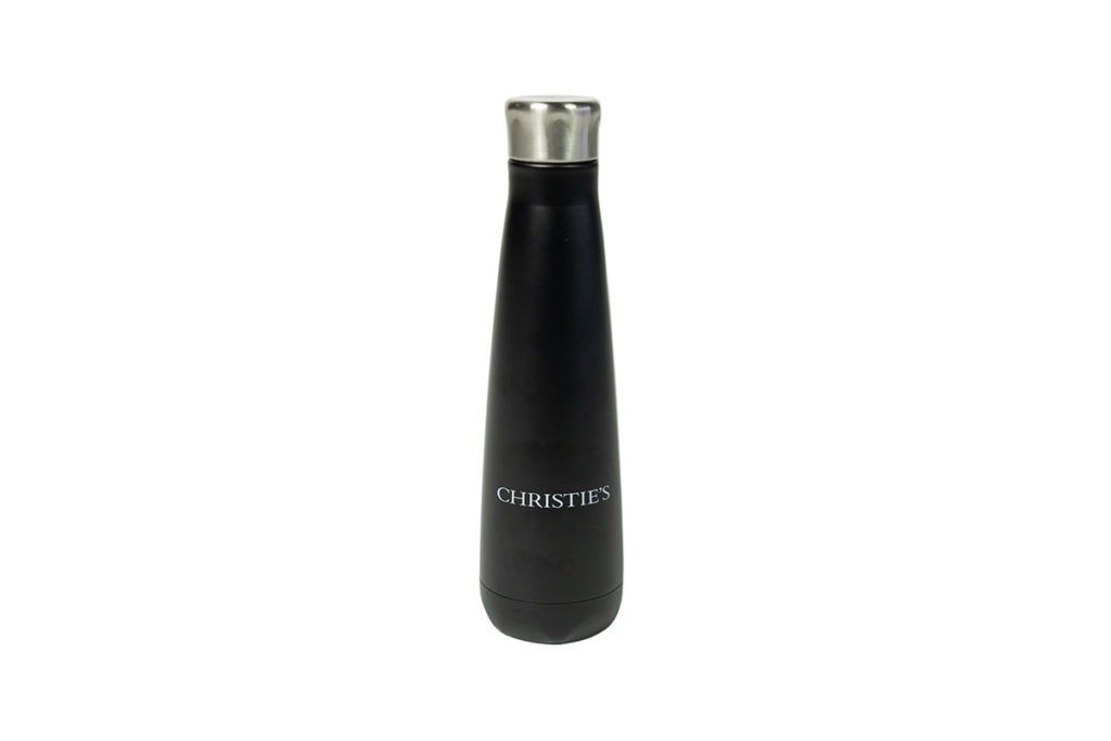 CHRISTIES-BOTTLE Product Shot of a Black Christies Water Bottle