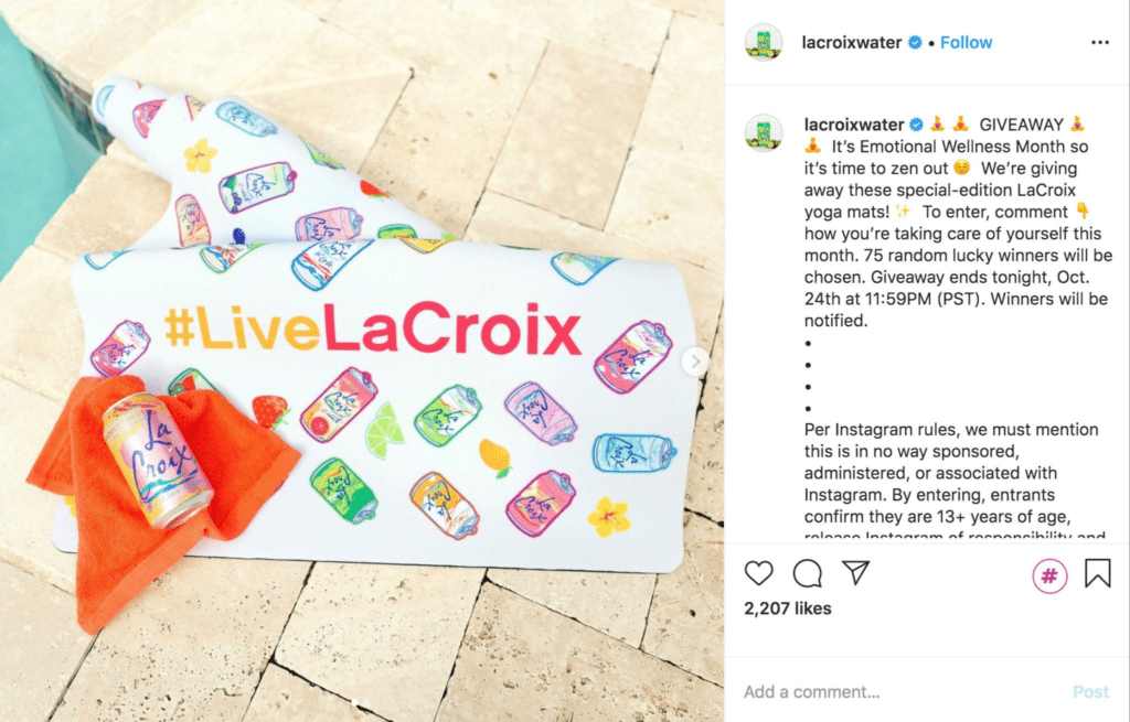 LaCroix yoga mat with #livelacroix on it