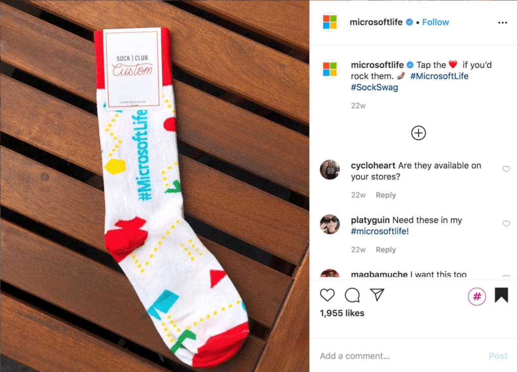 Microsoft custom sock swag