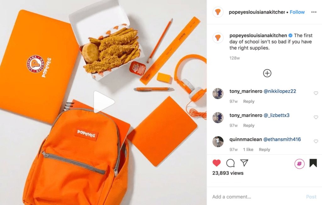Popeyes backpack and study materials