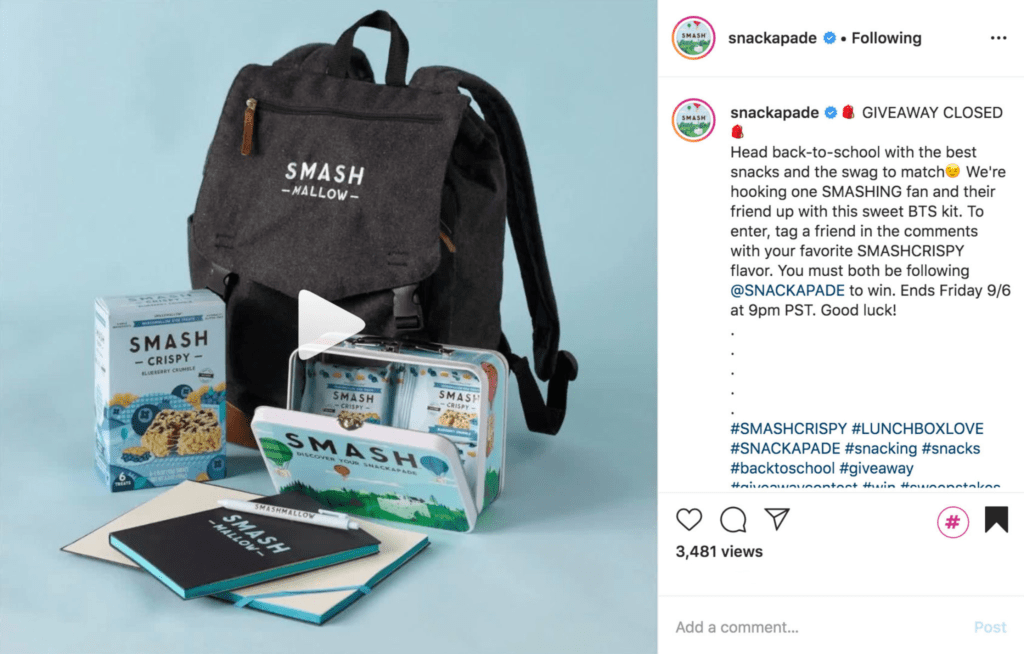 Snackapade swag with backpack, notebooks, and snacks