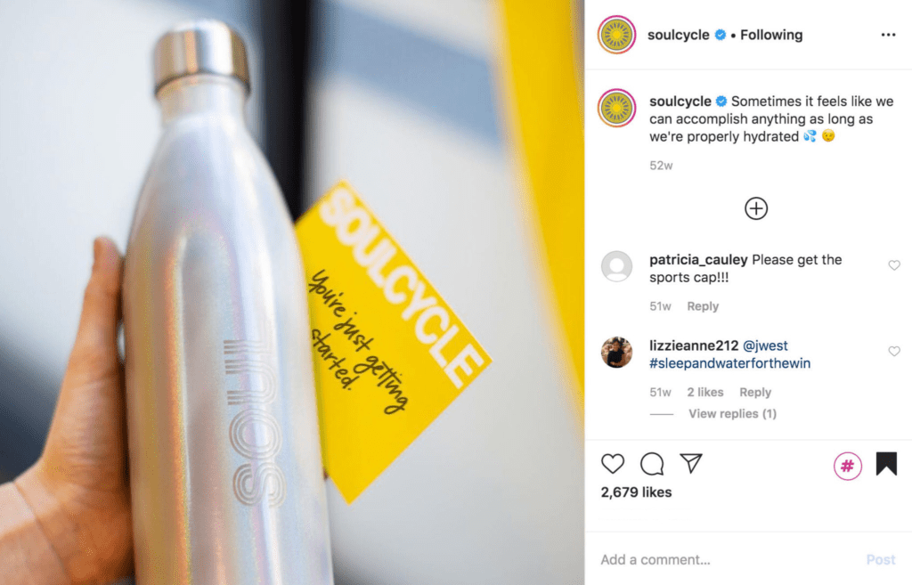 SoulCycle note and water bottle